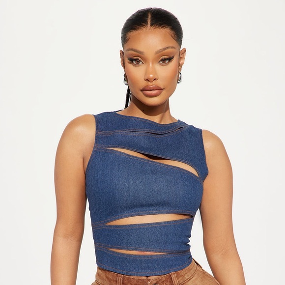 🆕 Fashion Nova Better Than Your Next Denim Top - Dark Wash 2X - Picture 2 of 6
